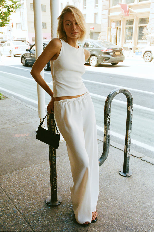 james pant in ivory lightweight crepe