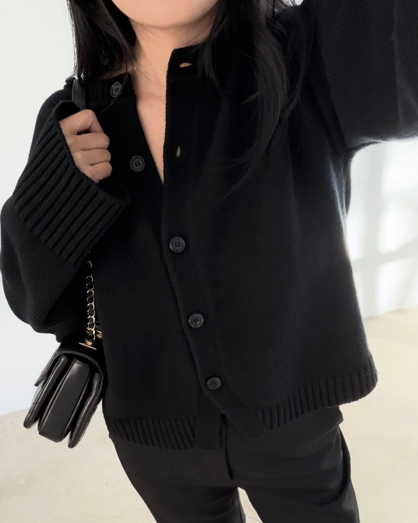 olano cardigan in black wool cashmere