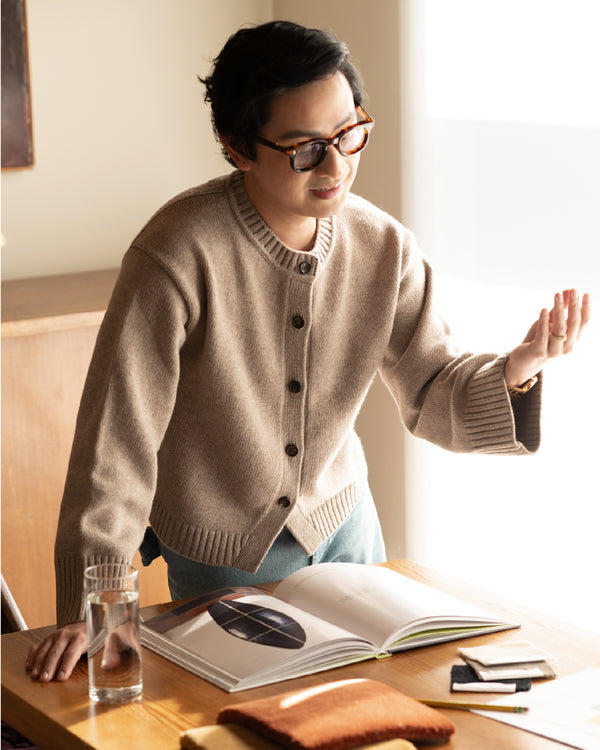 olano cardigan in wheat wool cashmere