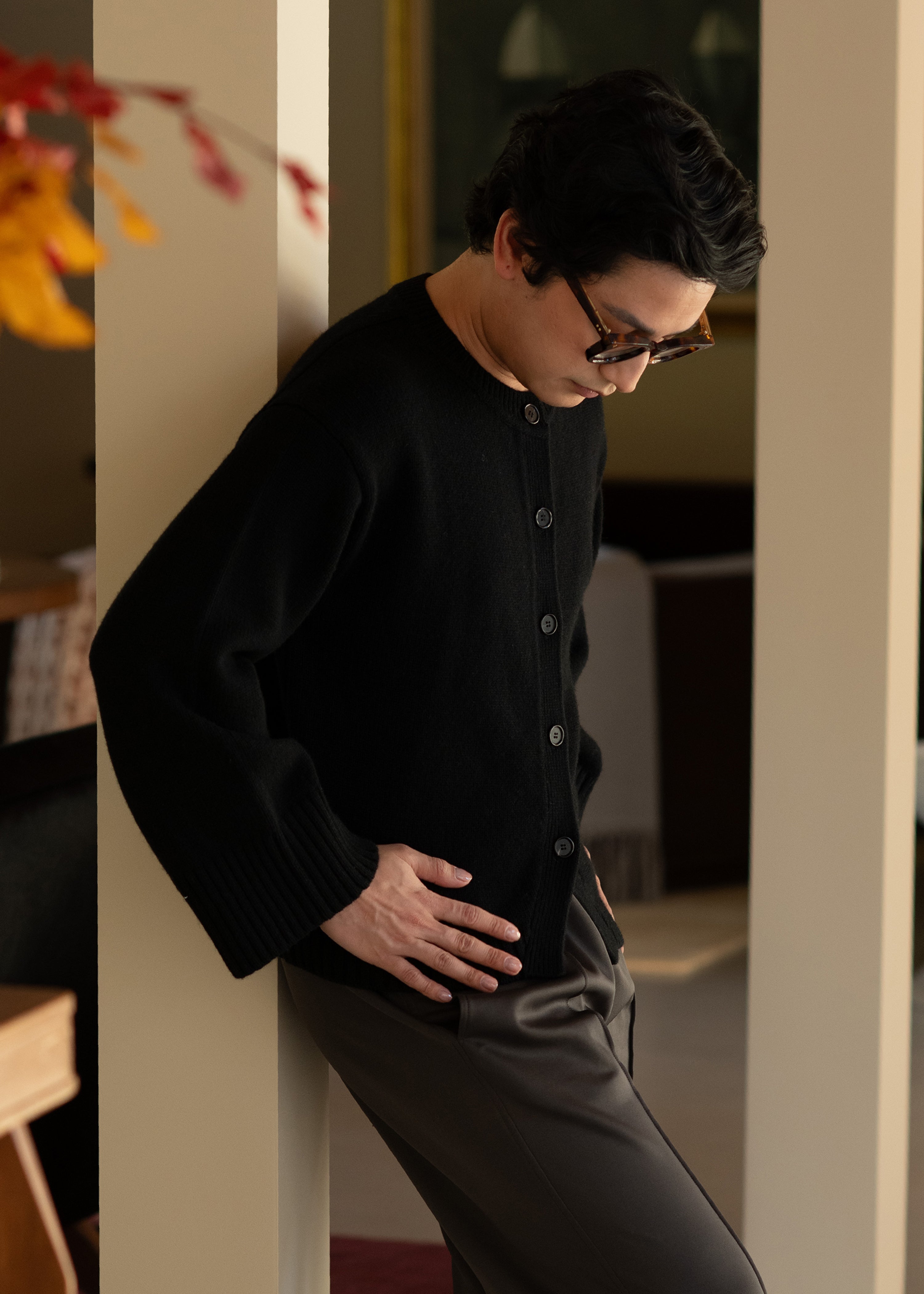 olano cardigan in black wool cashmere – ERA