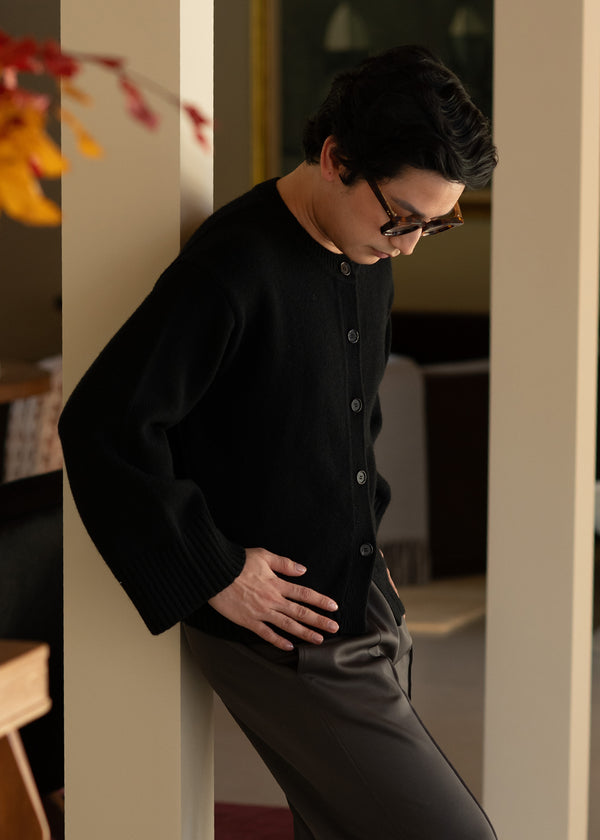 olano cardigan in black wool cashmere