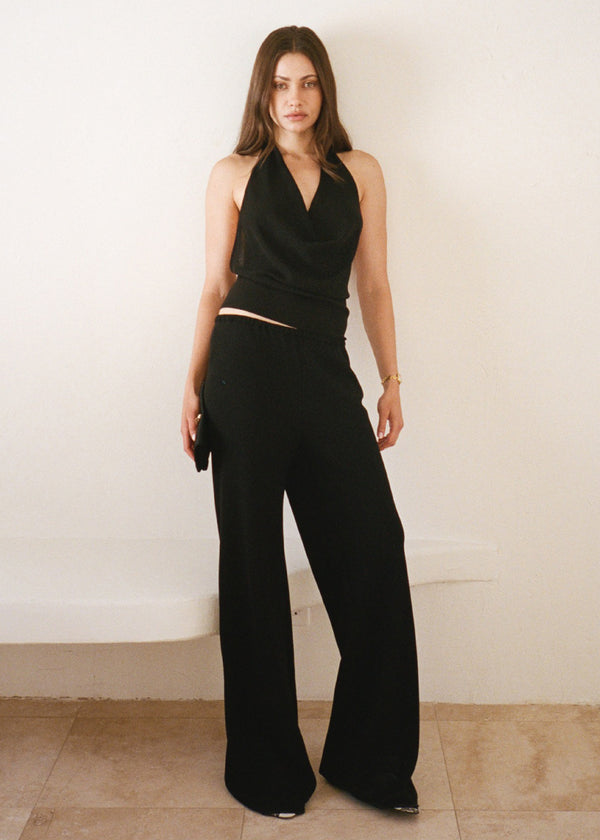 bella halter in black silk chiffon