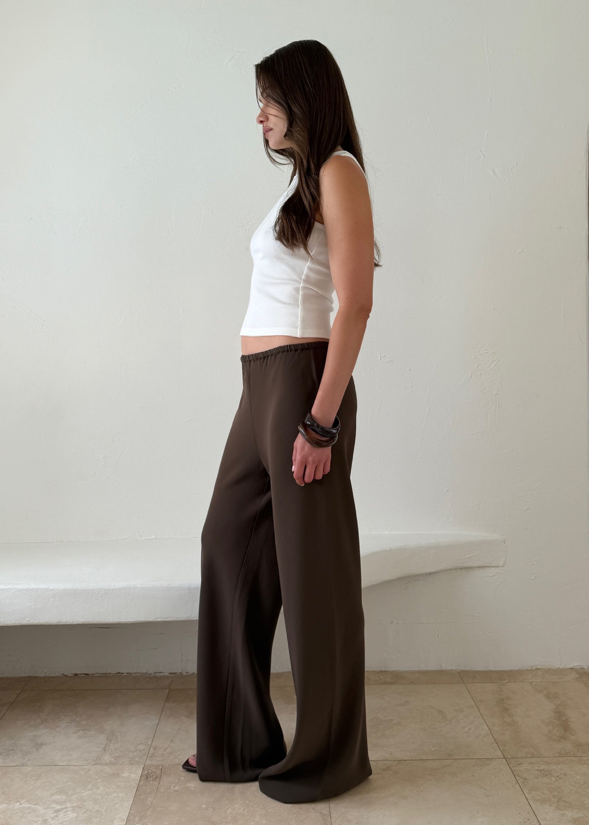 james pant in mocha lightweight crepe