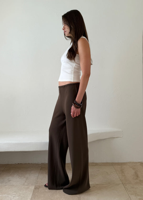 james pant in mocha lightweight crepe