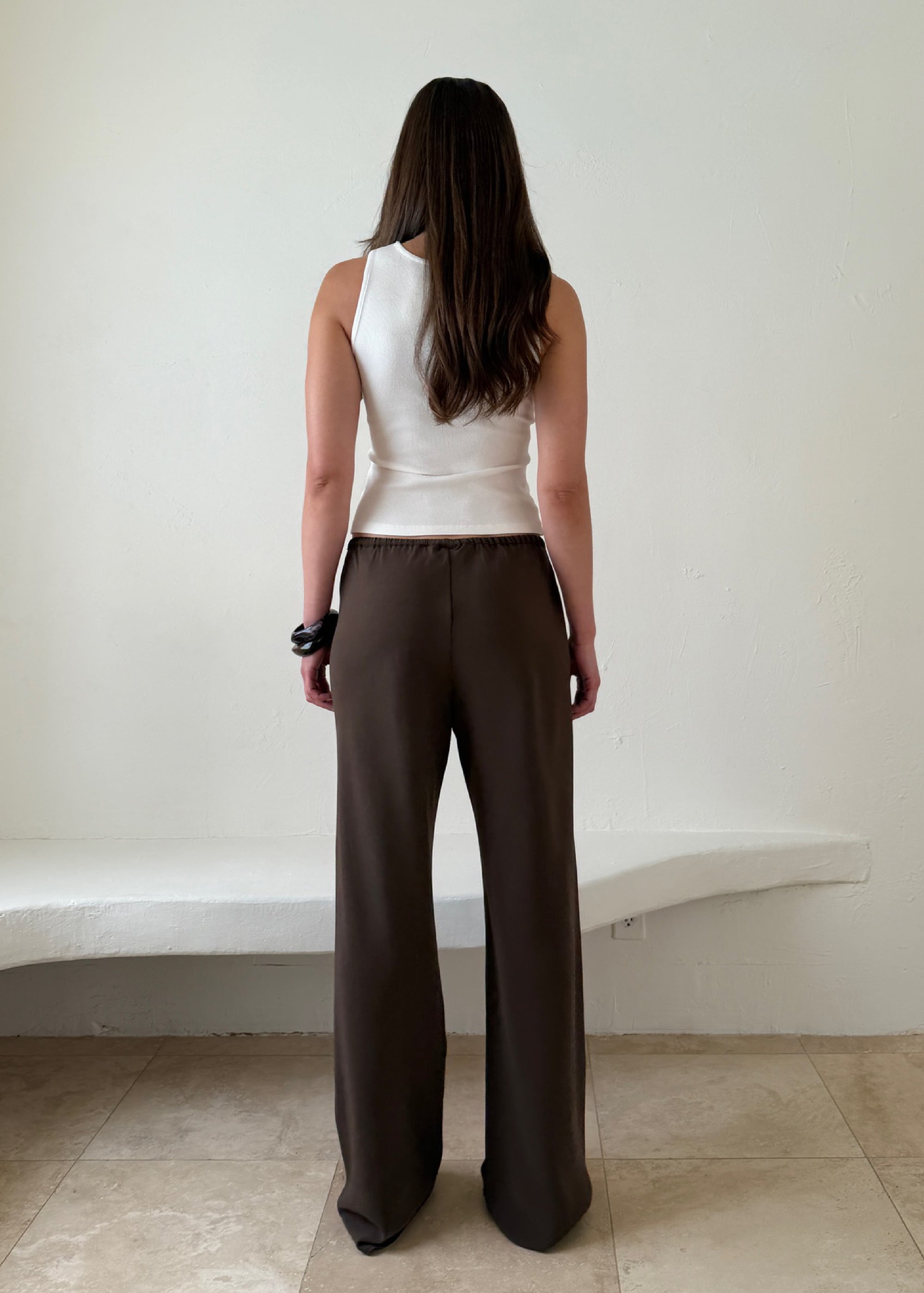 james pant in mocha lightweight crepe