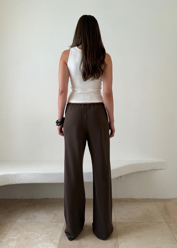 james pant in mocha lightweight crepe