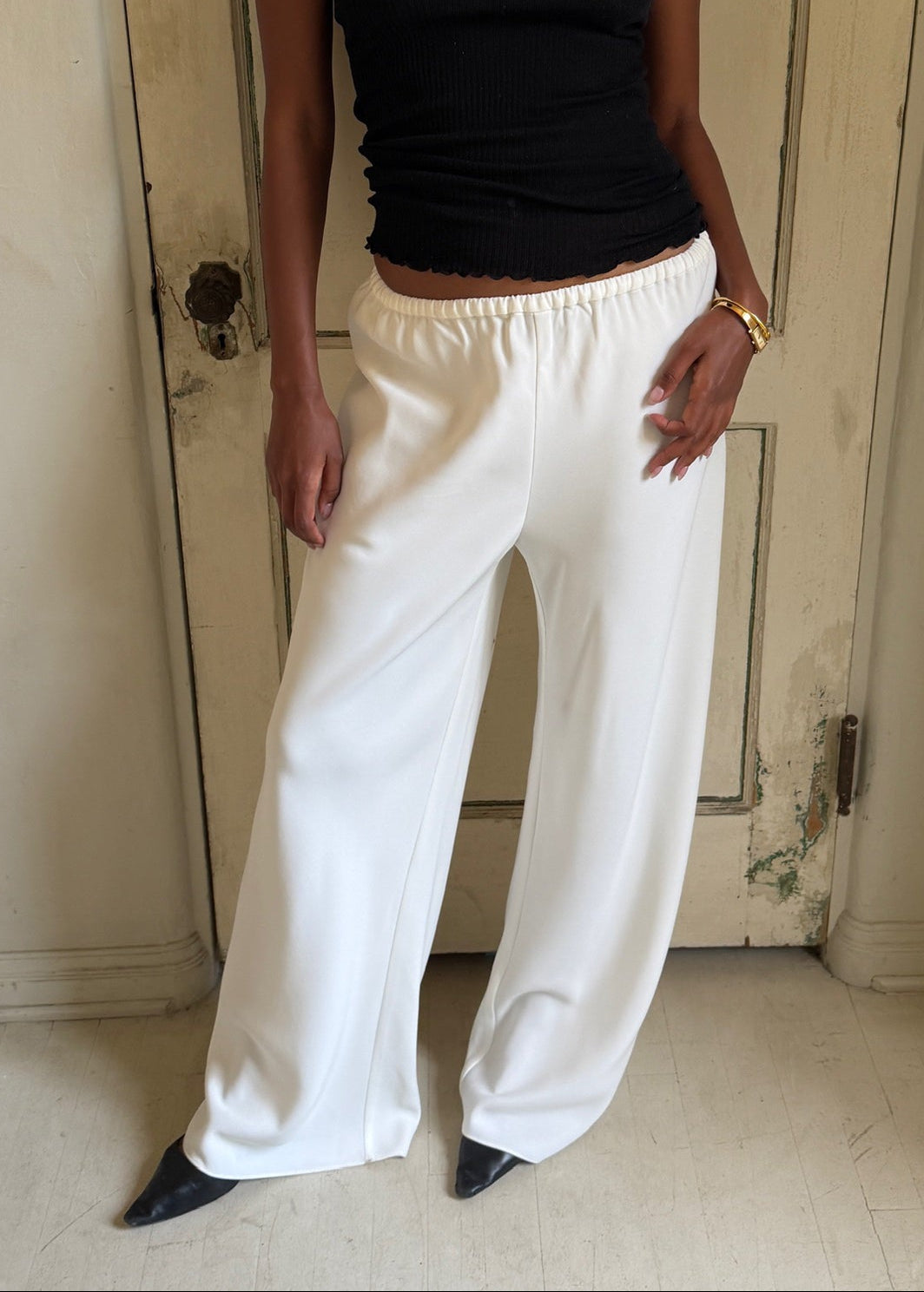james pant in white lightweight crepe