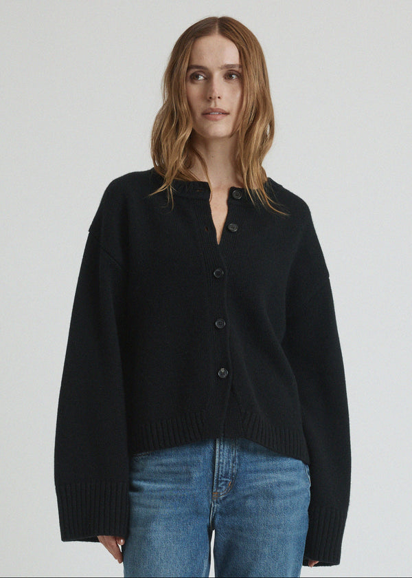 olano cardigan in black wool cashmere