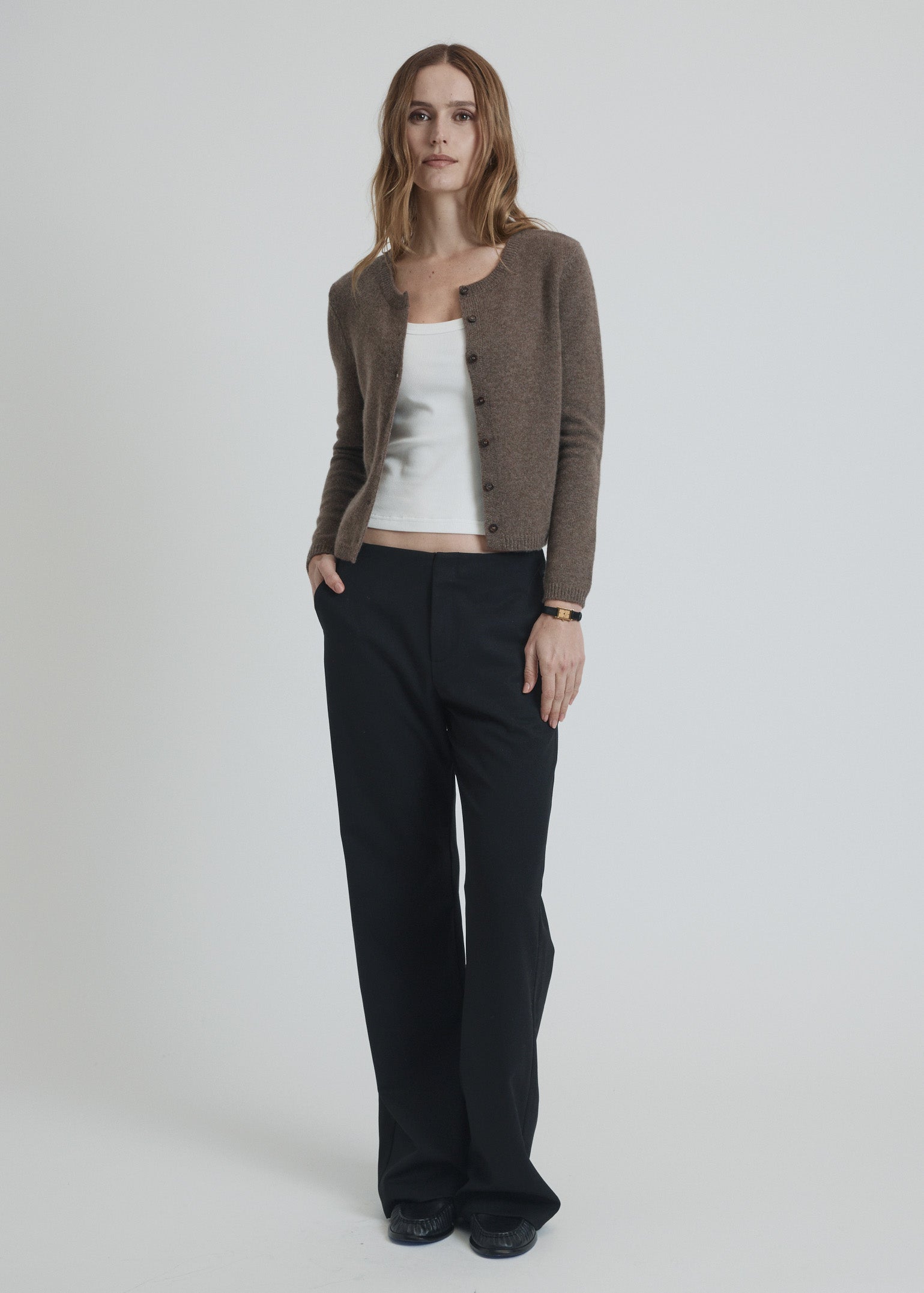 lucia cardigan in hazelnut cashmere