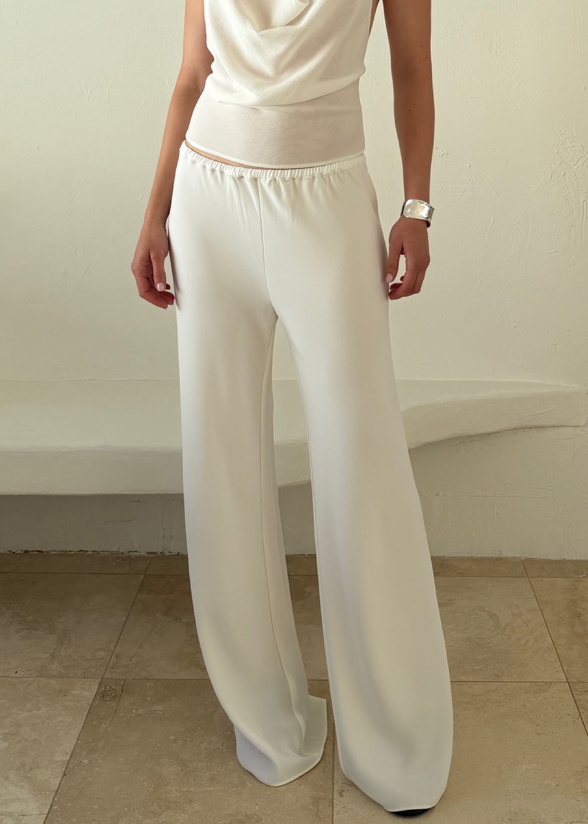 james pant in ivory lightweight crepe