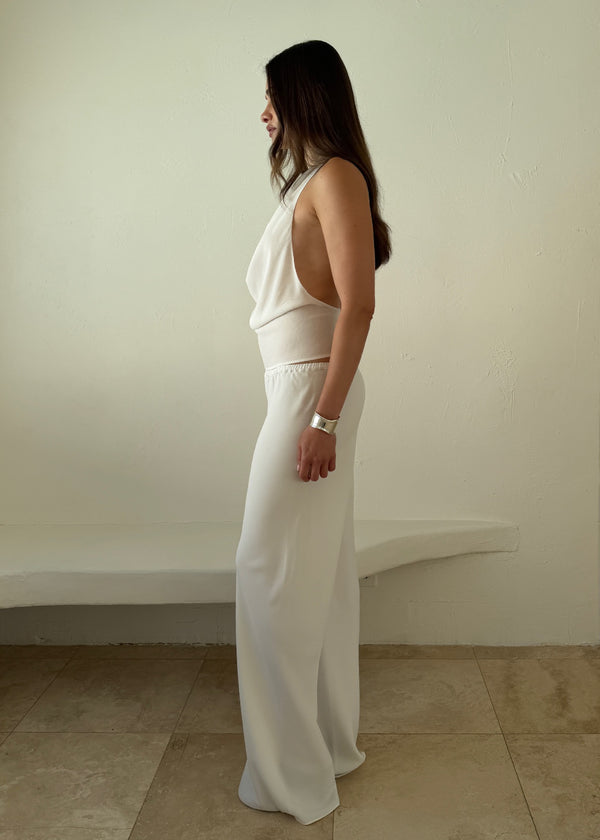 james pant in ivory lightweight crepe