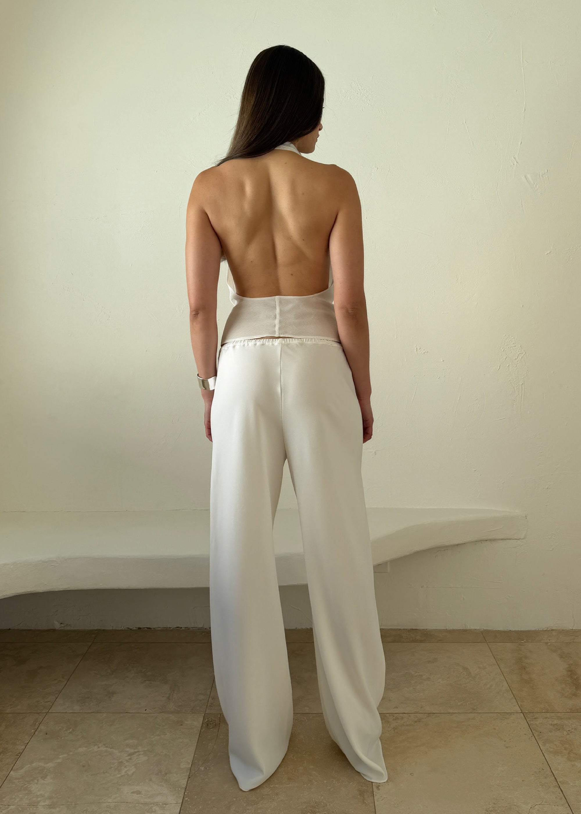 james pant in ivory lightweight crepe