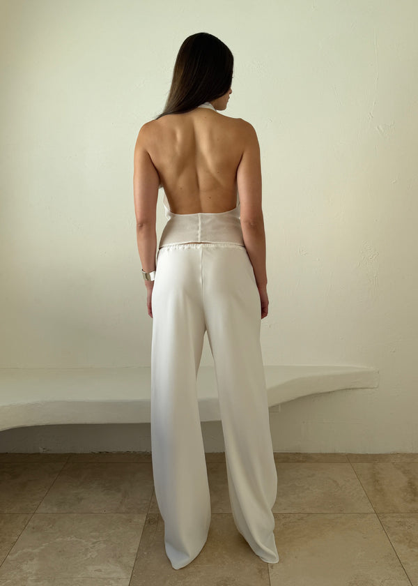 james pant in ivory lightweight crepe
