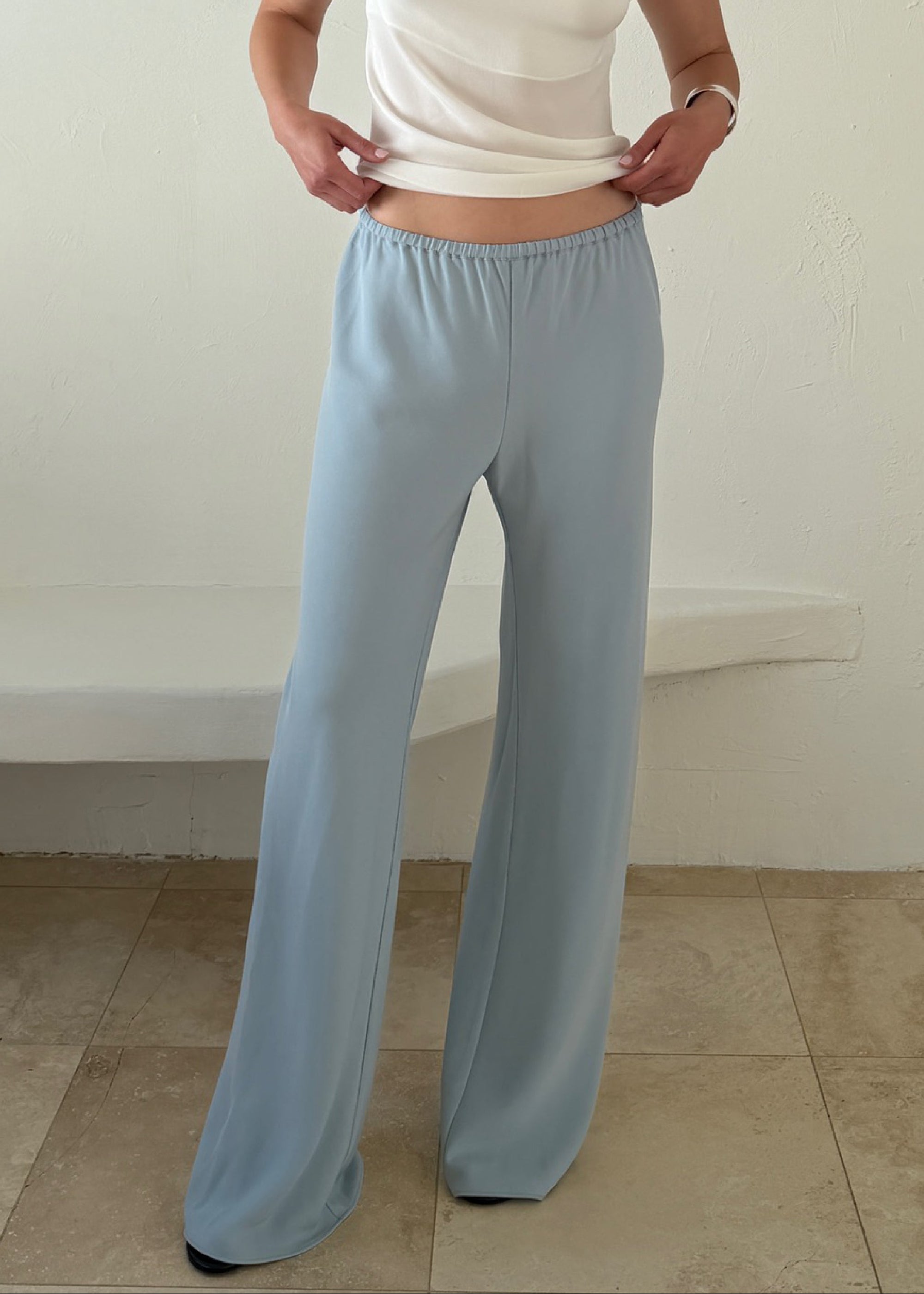 james pant in powder blue lightweight crepe