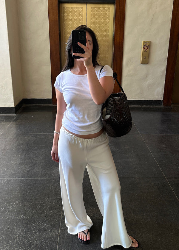 james pant in ivory lightweight crepe