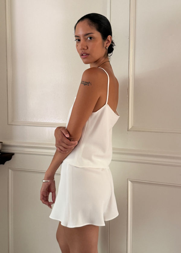 petal short in ivory lightweight crepe