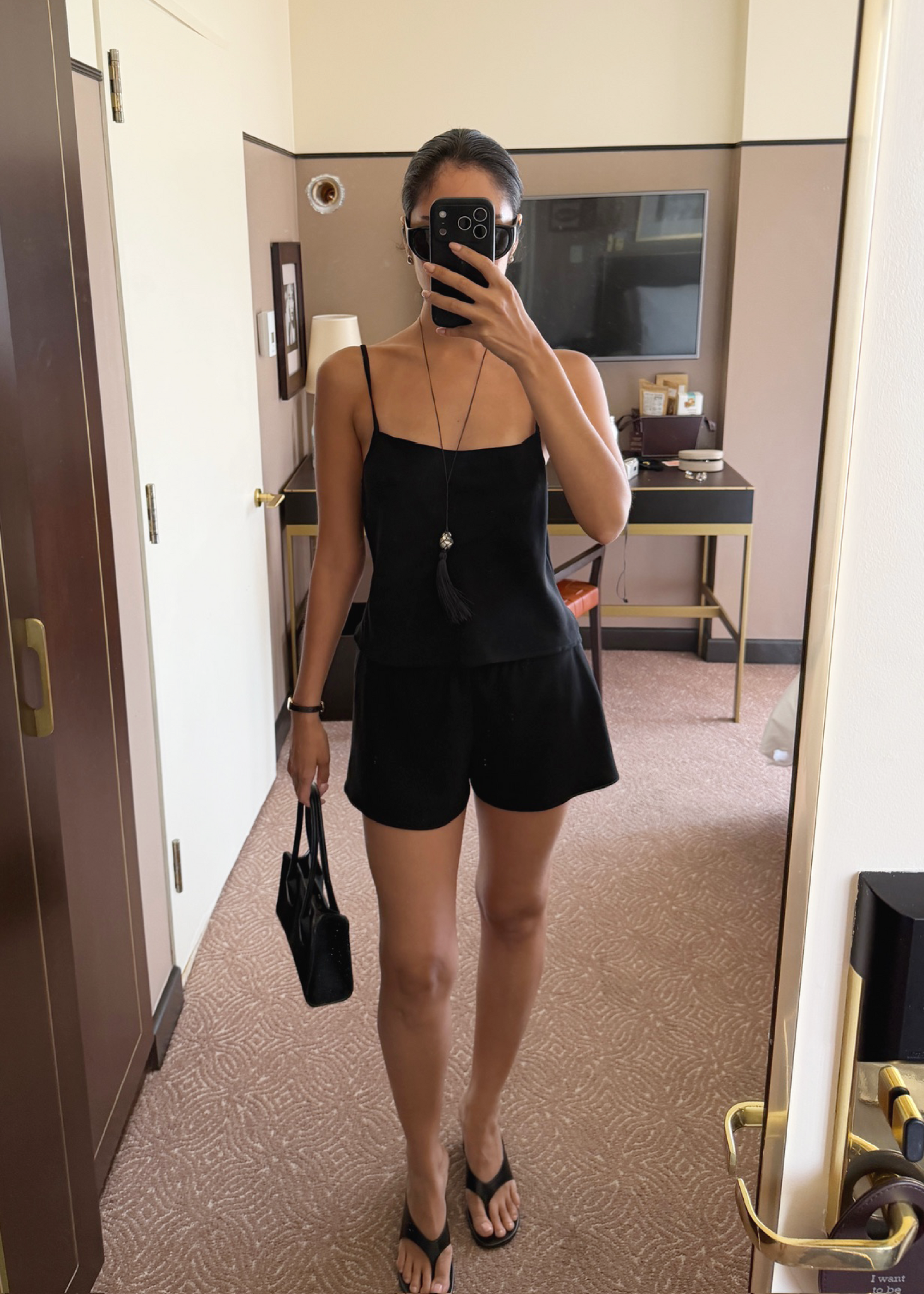 petal short in black lightweight crepe