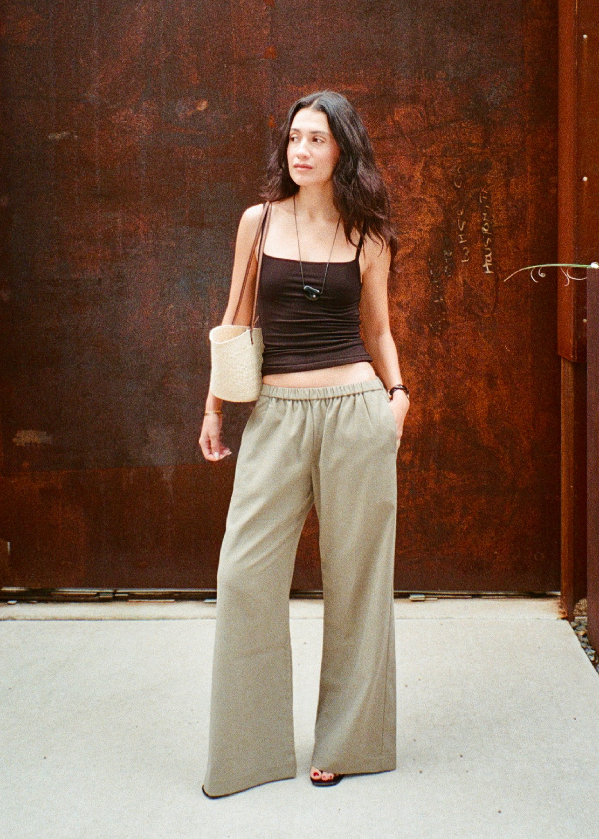 sofia pant in olive cotton twill blend - ships july 8