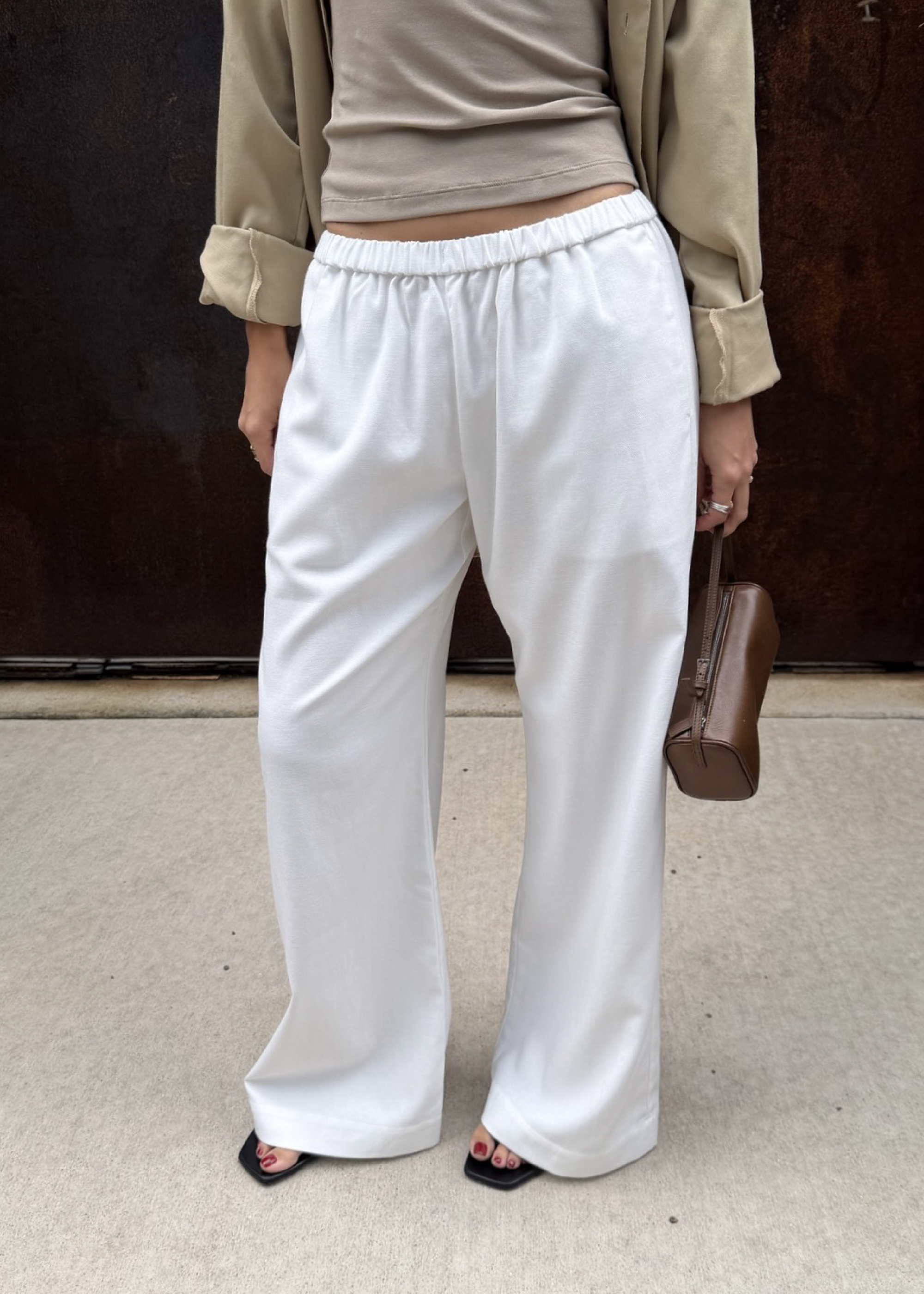 sofia pant in white cotton twill blend - ships july 8