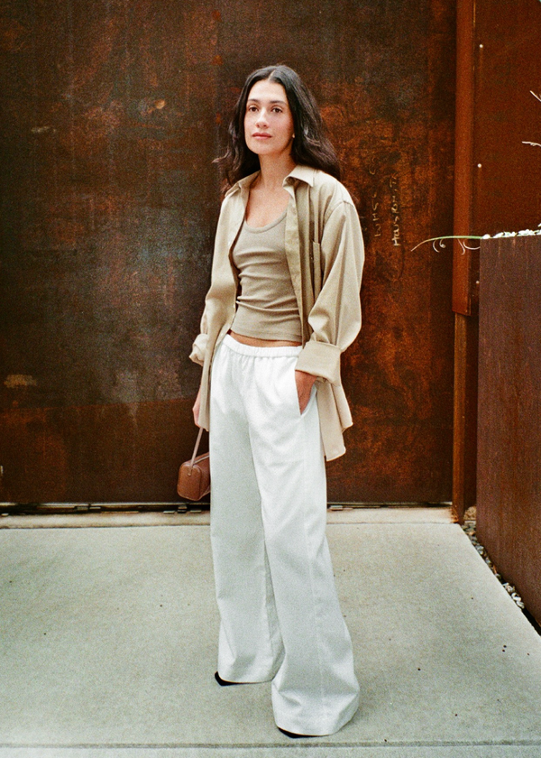 sofia pant in white cotton twill blend - ships july 8