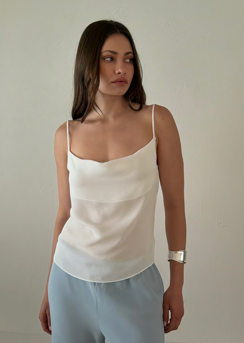mia top in ivory silk georgette