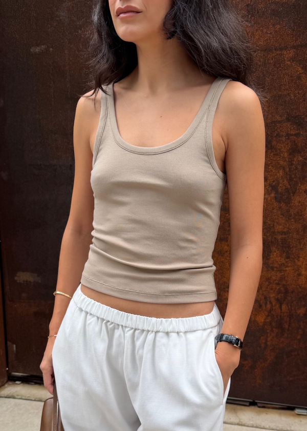 classic tank in taupe jersey