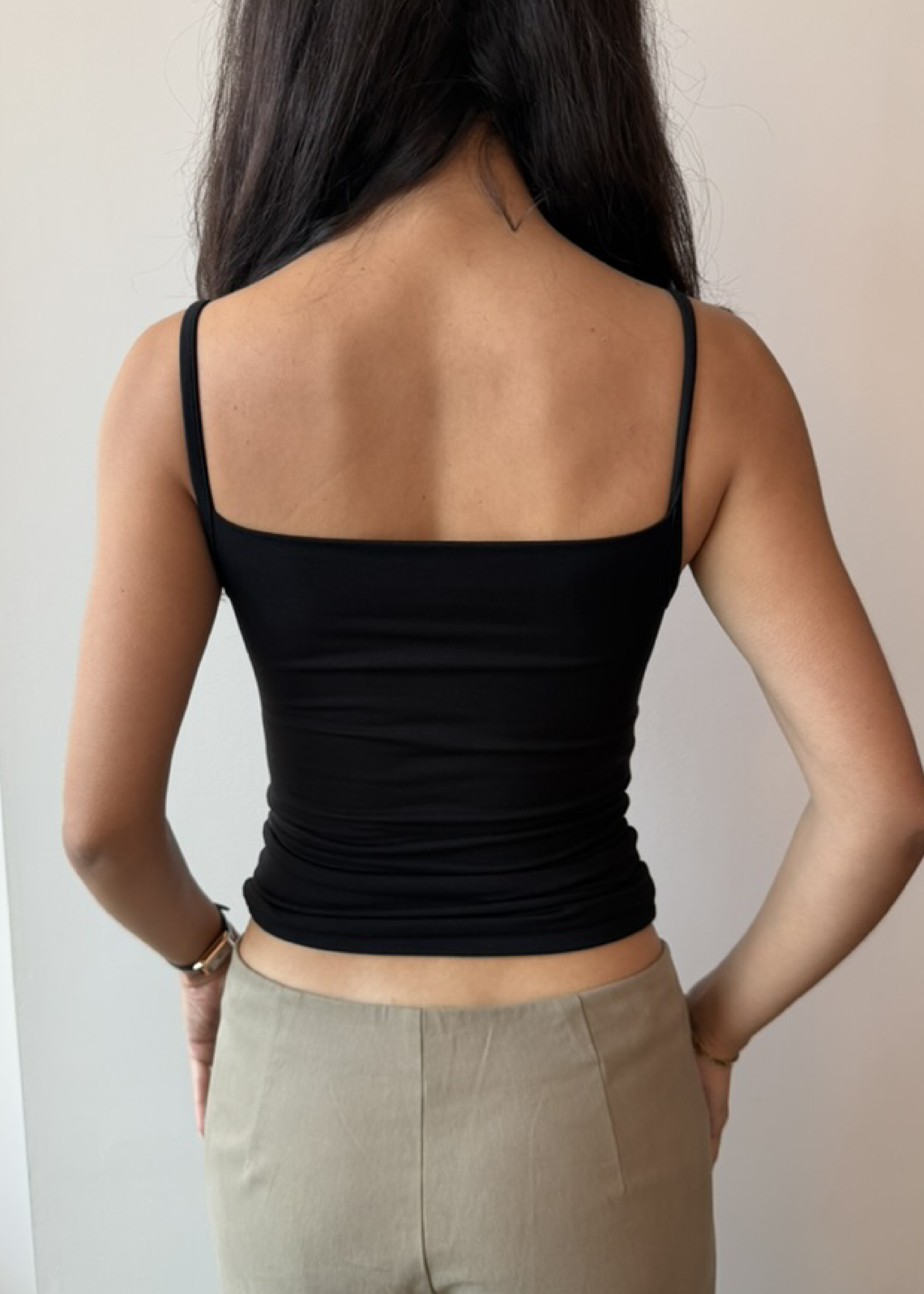 luna tank in black jersey