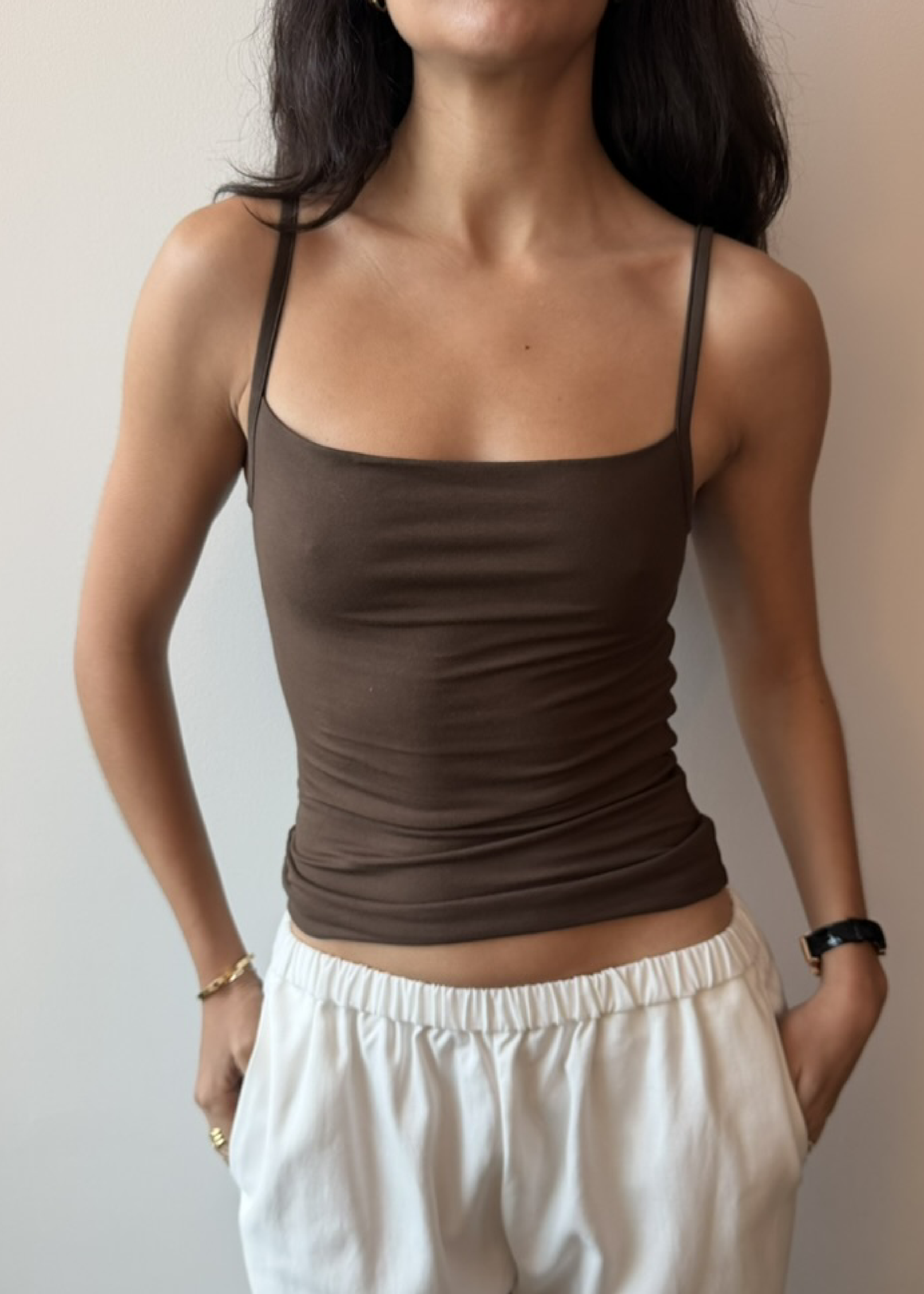 luna tank in mocha jersey