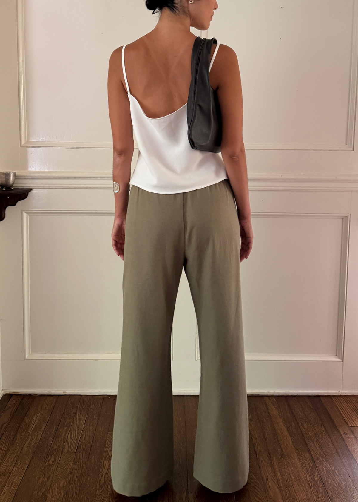 sofia pant in olive cotton twill blend