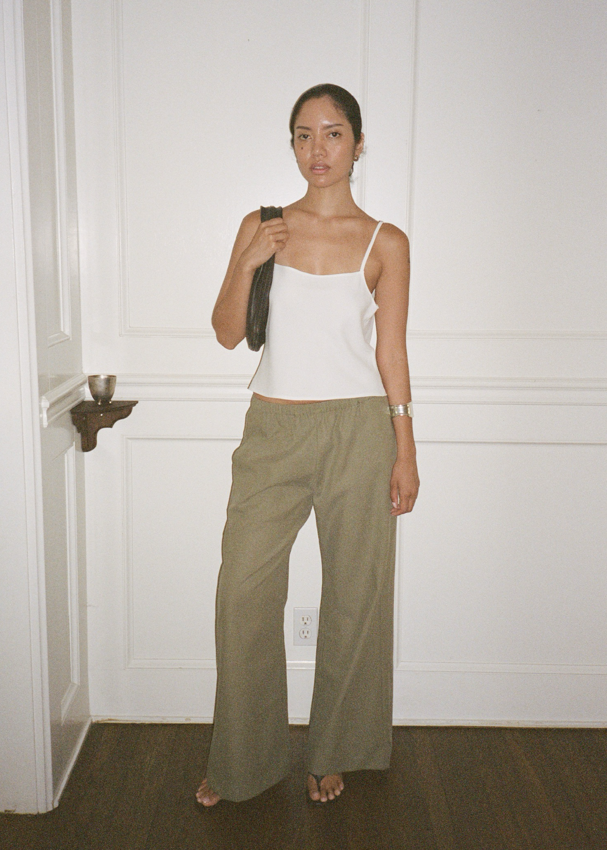 sofia pant in olive cotton twill blend