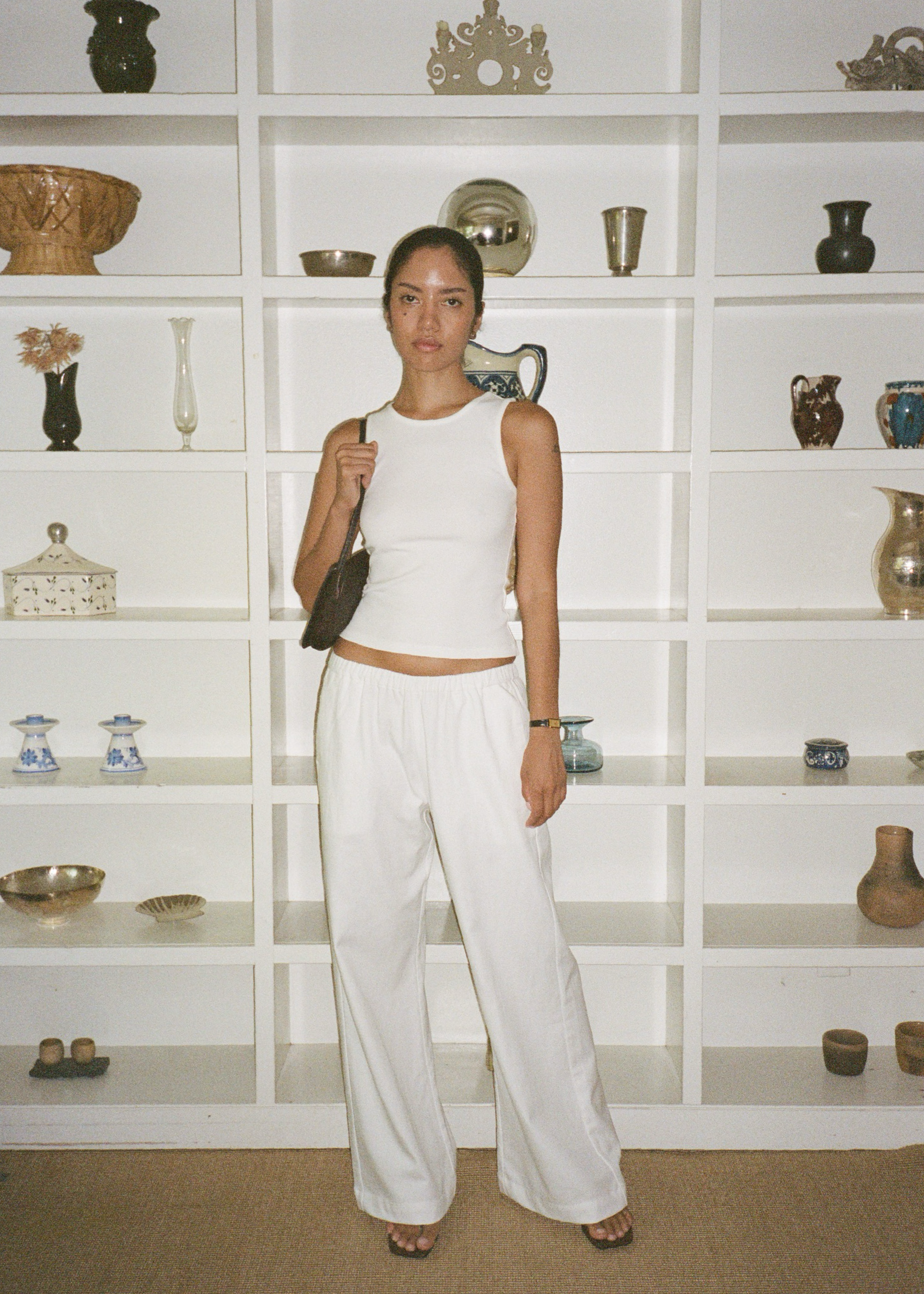 sofia pant in white cotton twill blend