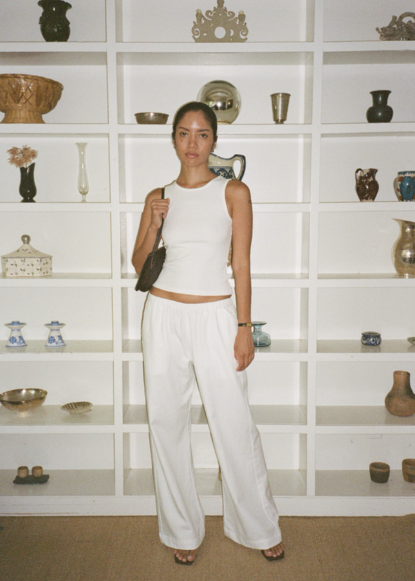 sofia pant in white cotton twill blend