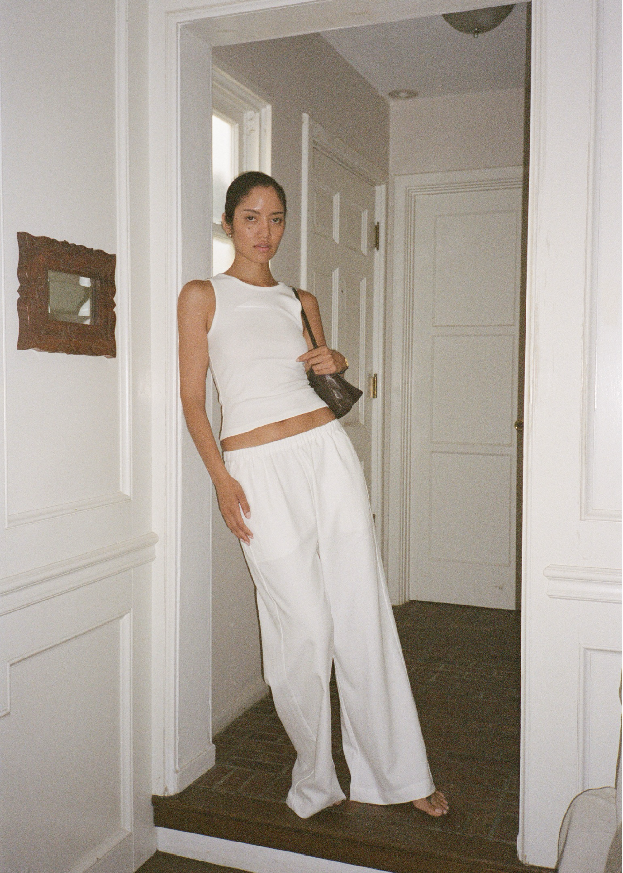 sofia pant in white cotton twill blend